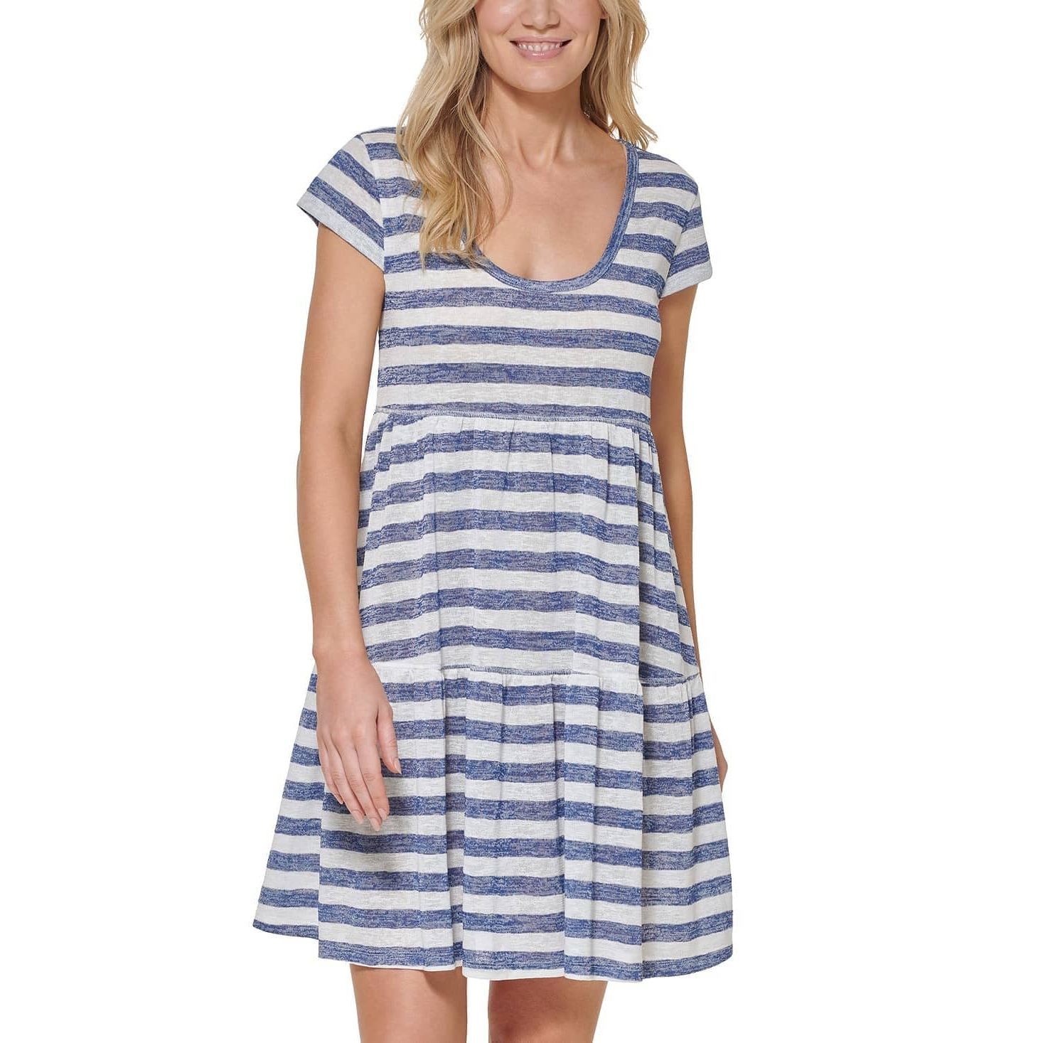 Tommy Hilfiger Women's Blue Wide Stripe Cap Sleeve Dress Cover-Up S/M